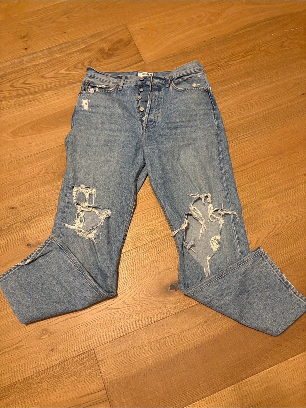 Agolde Button Fly Distressed Light Blue Jeans size 28